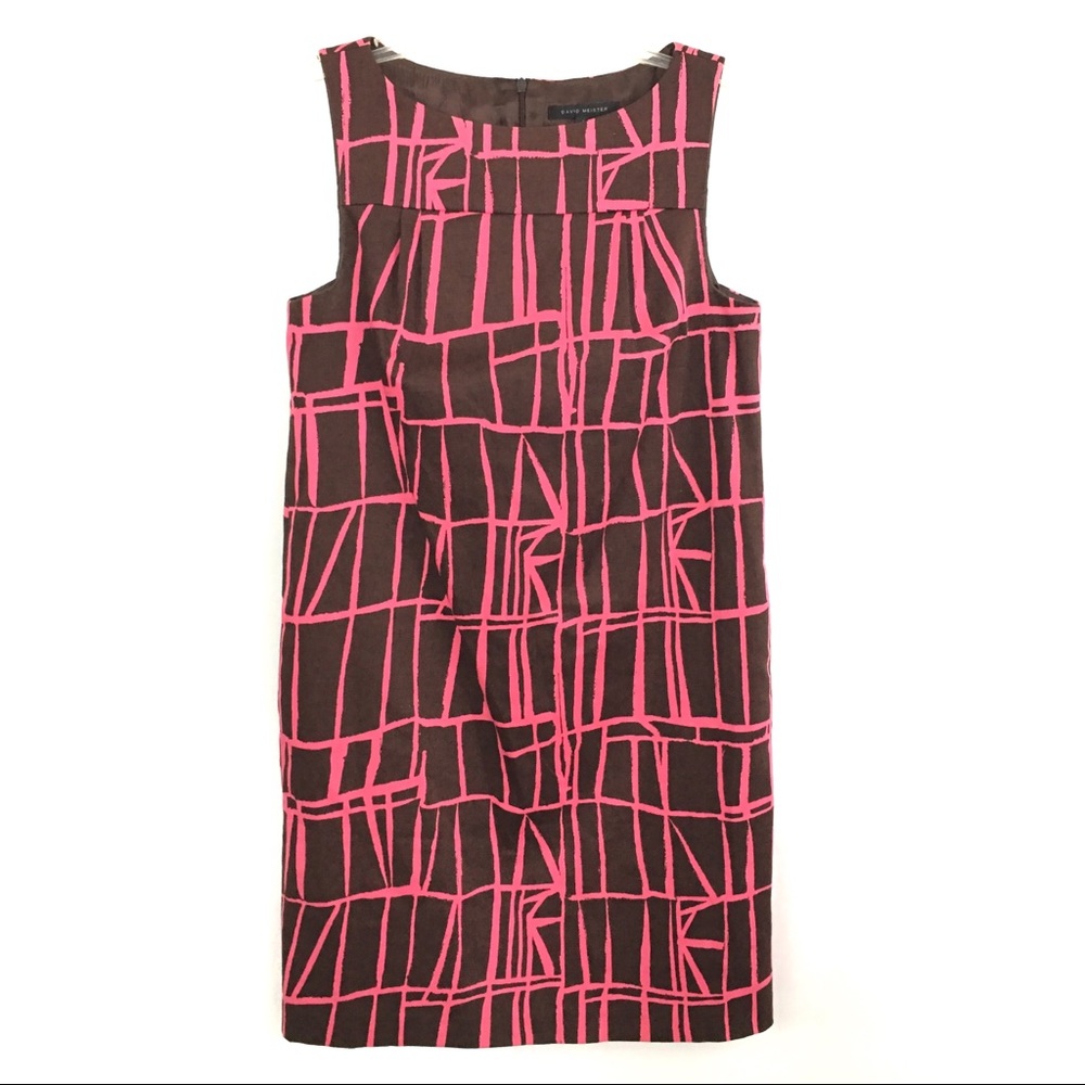 David Meister Shift Dress Sz 4 Brown‎ Pink Pockets